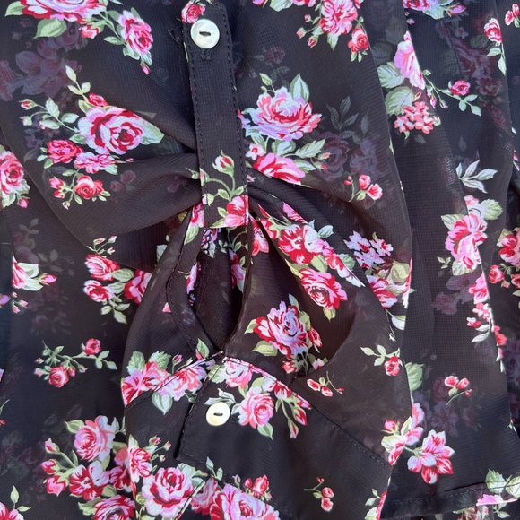 PLUS Beautiful Sheer Rose-Print Blouse +  Pearl Buttons Back Side Slits Size 10 - Picture 9 of 11